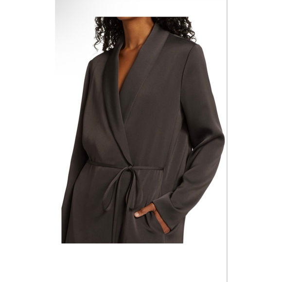 Women's HALSTON Leslie Satin Duster Brown Coat S - Picture 4 of 10